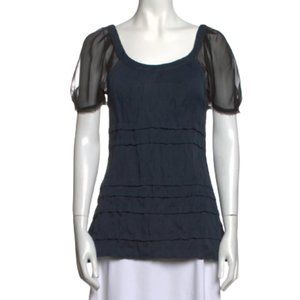 VENA CAVA Nylon Scoop Neck Top with Sheer Sleeves